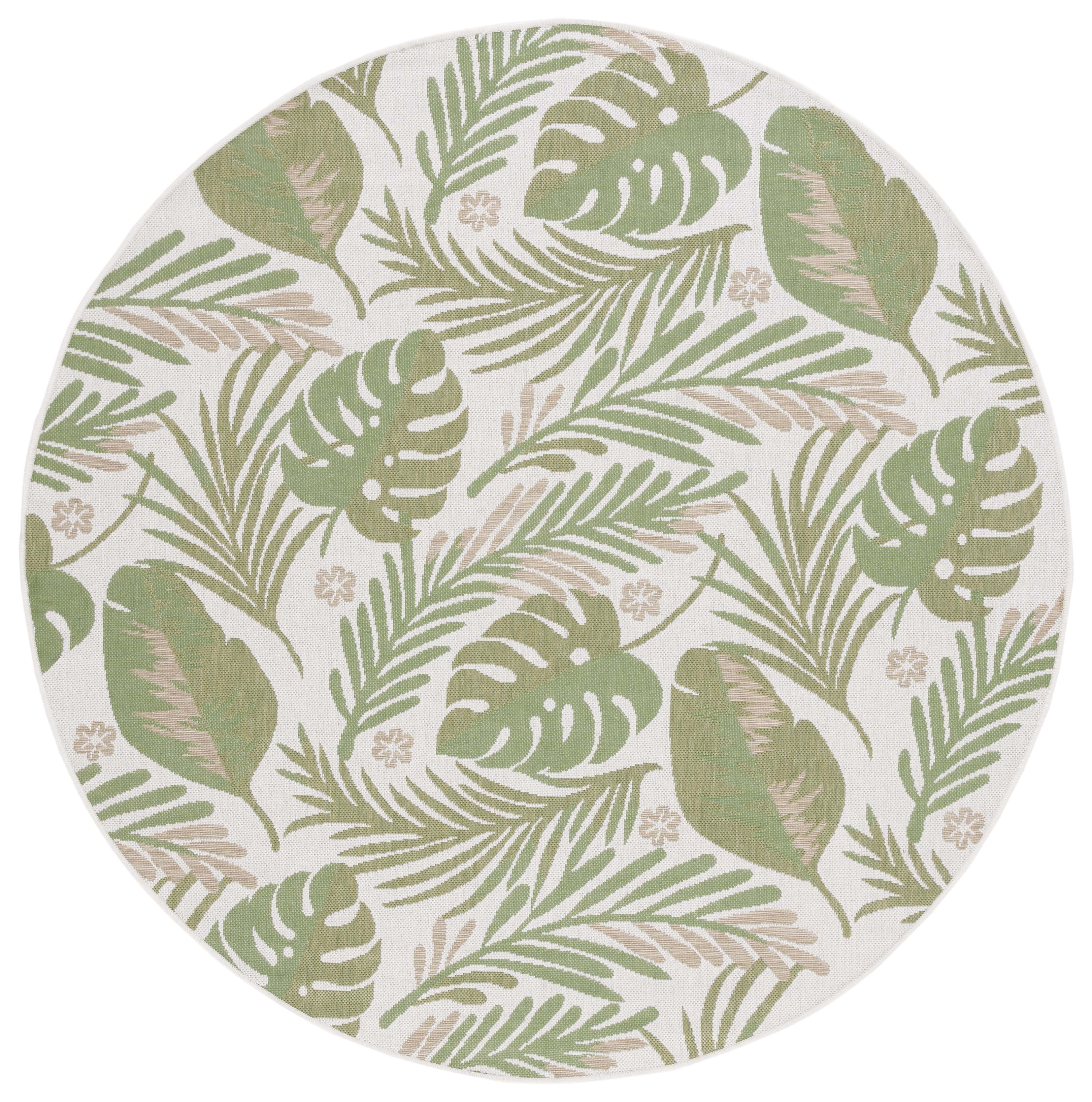Safavieh Courtyard Adair Botanical Indoor/Outdoor Area Rug, Ivory/Green, 6'7" x 6'7" Round