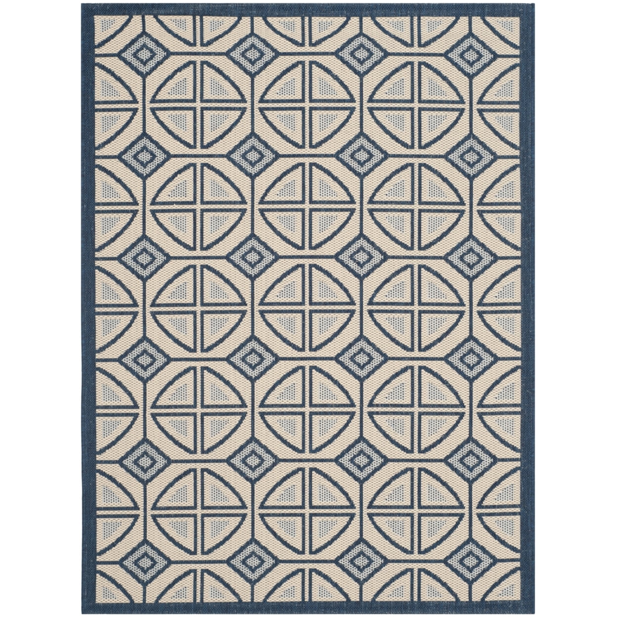 Beige & Navy Geometric Easy-Care Synthetic Area Rug, 2'7" x 5'