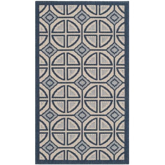 Safavieh Courtyard Adam Geometric Indoor/Outdoor Area Rug, Beige/Navy, 2' x 3'7"
