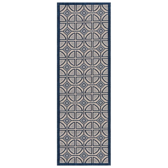 Safavieh Courtyard Adam Geometric Indoor/Outdoor Runner Rug, Beige/Navy, 2'3" x 6'7"