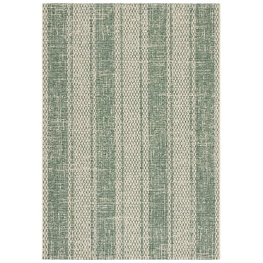 SAFAVIEH Courtyard Adam Striped Indoor/Outdoor Area Rug, Beige/Dark Green, 4' x 5'7"