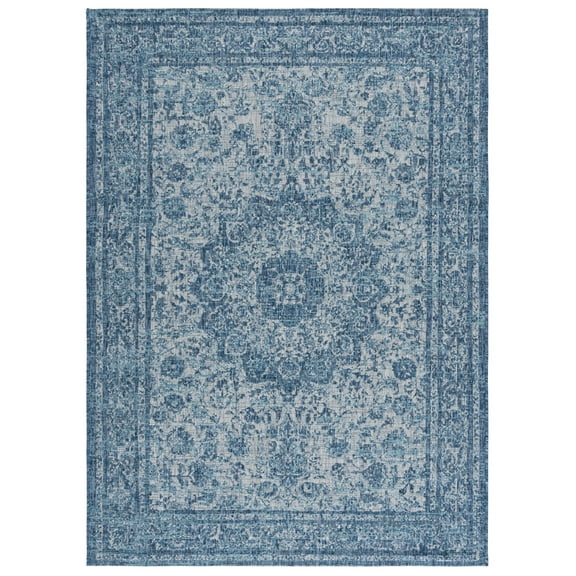 SAFAVIEH Courtyard Aditya Medallion Indoor/Outdoor Area Rug, Navy/Grey, 8' x 11'