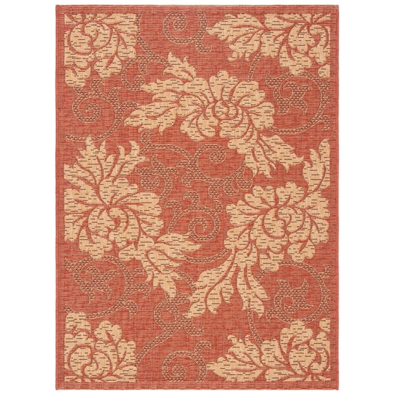 Safavieh Courtyard Adrian Floral Indoor/Outdoor Area Rug, Brick Red/Natural, 4' x 5'7"