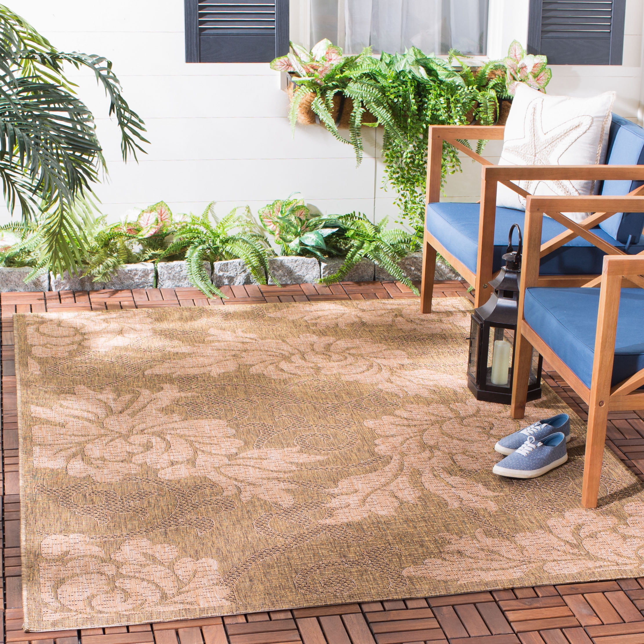 Safavieh Courtyard Adrian Floral Indoor/Outdoor Area Rug, Gold/Natural, 8' x 11'