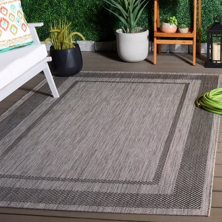 SAFAVIEH Courtyard Agnes Bordered Indoor/Outdoor Area Rug, Beige/Black, 6'7" x 6'7" Square