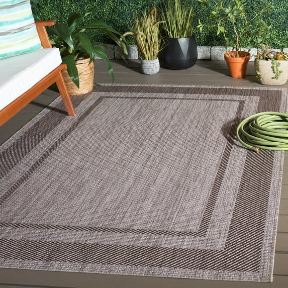 SAFAVIEH Courtyard Agnes Striped Border Indoor/Outdoor Area Rug, 5'3" x 7'7", Beige/Brown