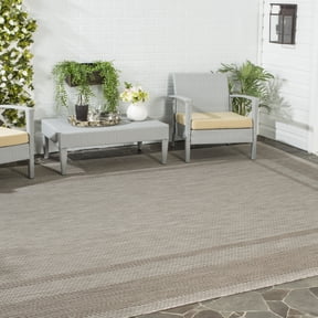 SAFAVIEH Courtyard Agnes Striped Border Indoor/Outdoor Area Rug, 6'7" x 6'7" Square, Beige/Brown