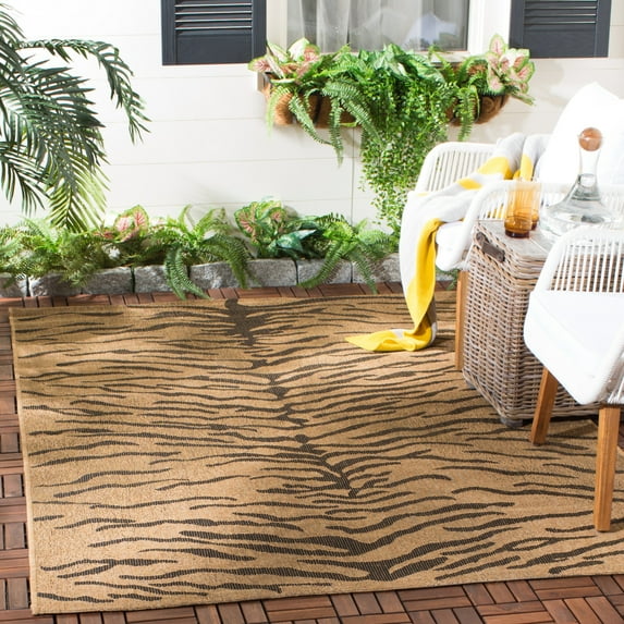 SAFAVIEH Courtyard Aidan Animal Indoor/Outdoor Area Rug, Gold/Natural, 9' x 12'