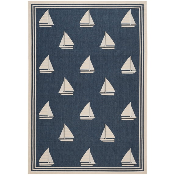 Safavieh Courtyard Ainsley Sailboat Indoor/Outdoor Area Rug, Navy/Beige, 6'7" x 9'6"