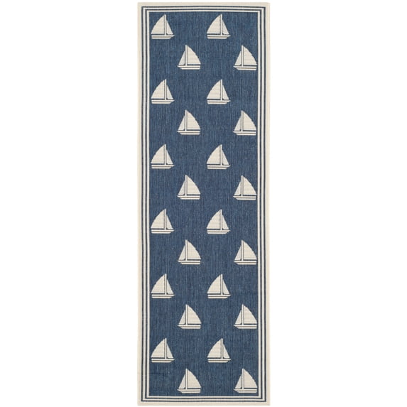 Safavieh Courtyard Ainsley Sailboat Indoor/Outdoor Runner Rug, Navy/Beige, 2'3" x 10'