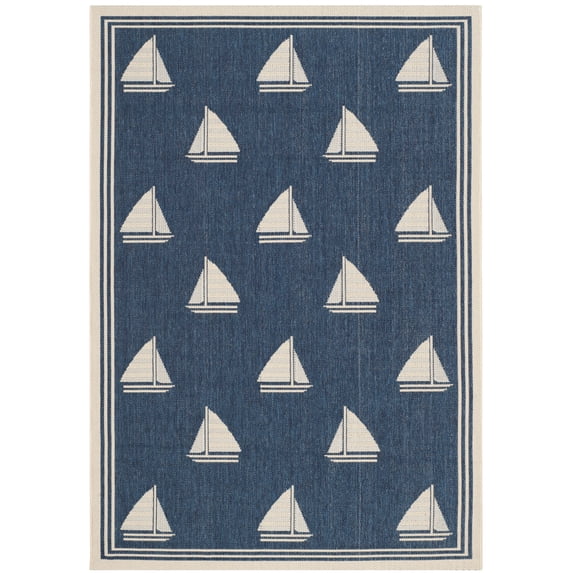 Safavieh Courtyard Ainsley Sailboat Indoor/Outdoor Area Rug, Navy/Beige, 4' x 5'7"