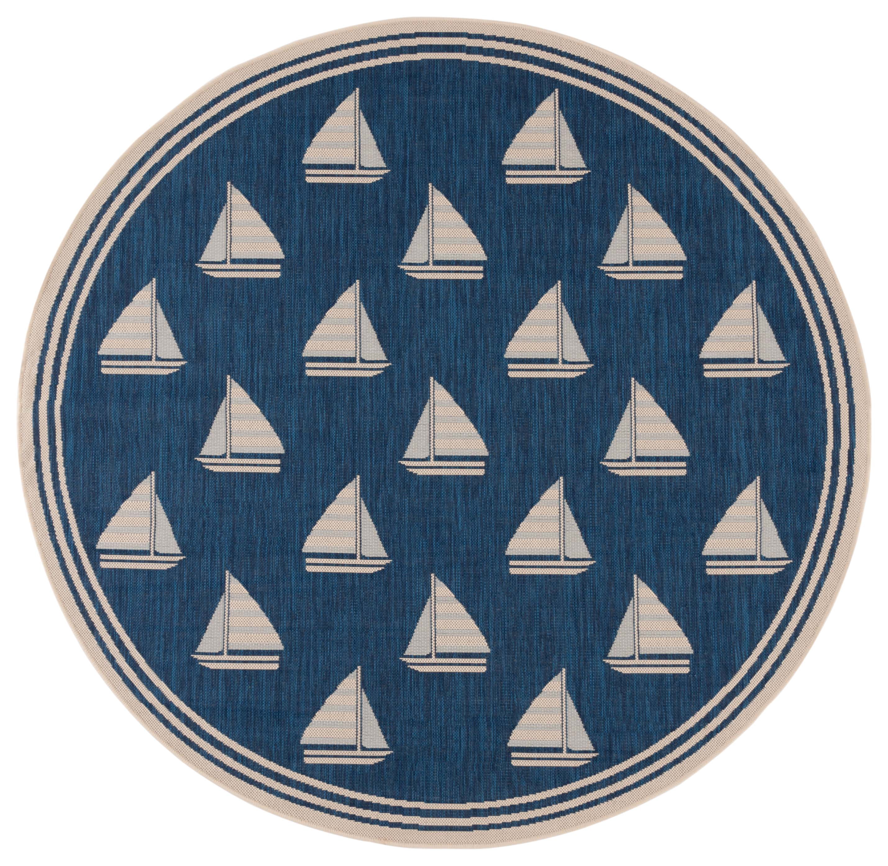 Safavieh Courtyard Ainsley Sailboat Indoor/Outdoor Area Rug, Navy/Beige, 6'7" x 6'7" Round