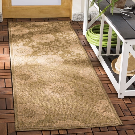 Safavieh Courtyard Alan Floral Indoor/Outdoor Runner Rug, Gold/Natural, 2'3" x 6'7"