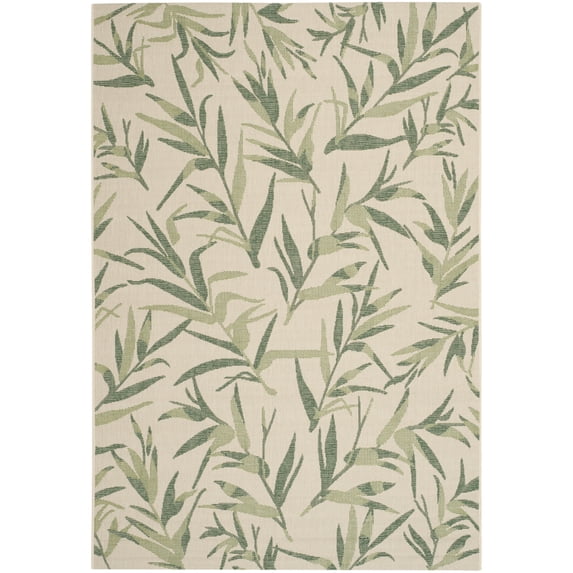 SAFAVIEH Courtyard Alannis Botanical Indoor/Outdoor Area Rug, Beige/Sweet Pea, 7'10" x 7'10" Round