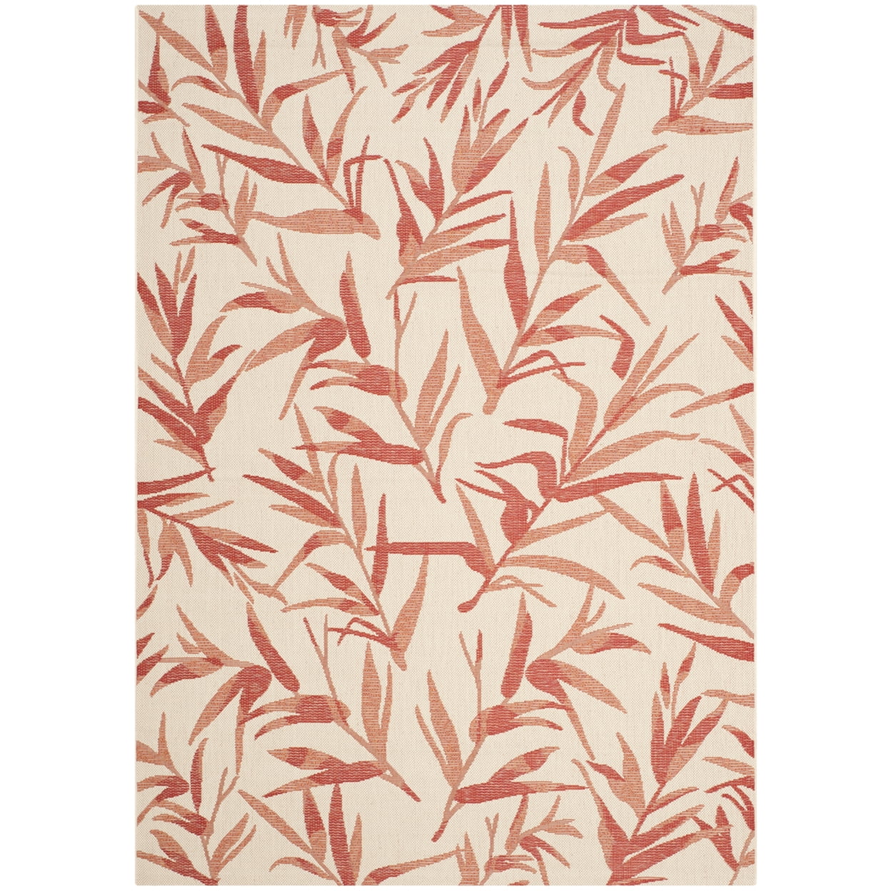 Beige and Terracotta Floral Synthetic Indoor/Outdoor Rug, 5'3" x 7'7"