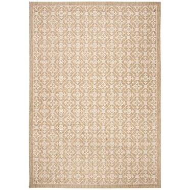 SAFAVIEH Courtyard Alastar Geometric Indoor/Outdoor Area Rug, 6'7" x 9'6", Brown/Cream
