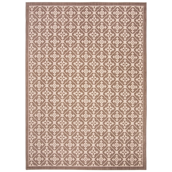 SAFAVIEH Courtyard Alastar Geometric Indoor/Outdoor Area Rug, 8' x 11', Chocolate/Cream