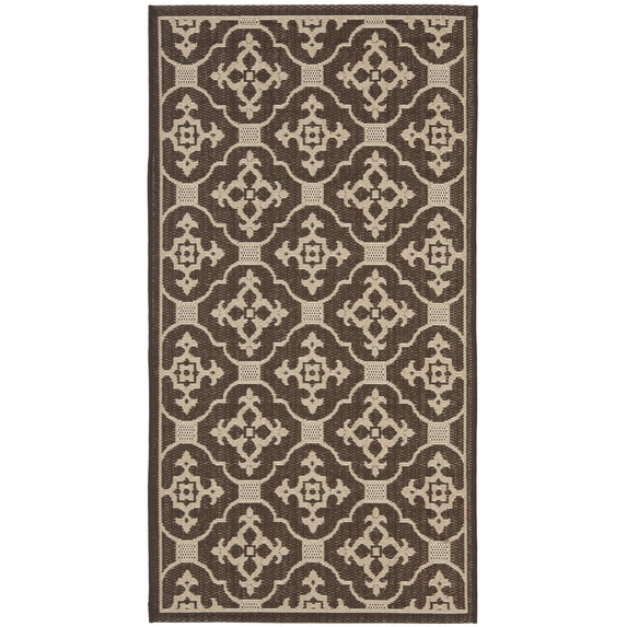 SAFAVIEH Courtyard Alastar Geometric Indoor/Outdoor Area Rug, Chocolate/Cream, 2'7" x 5'