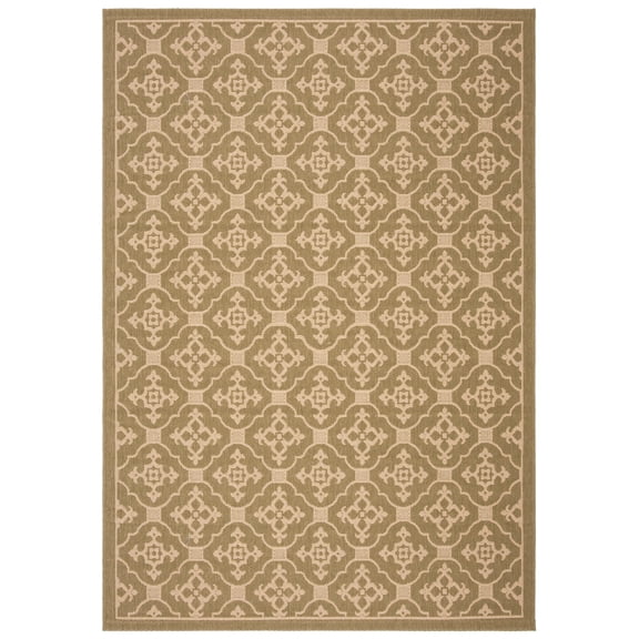 SAFAVIEH Courtyard Alastar Geometric Indoor/Outdoor Area Rug, Green/Creme, 5'3" x 7'7"