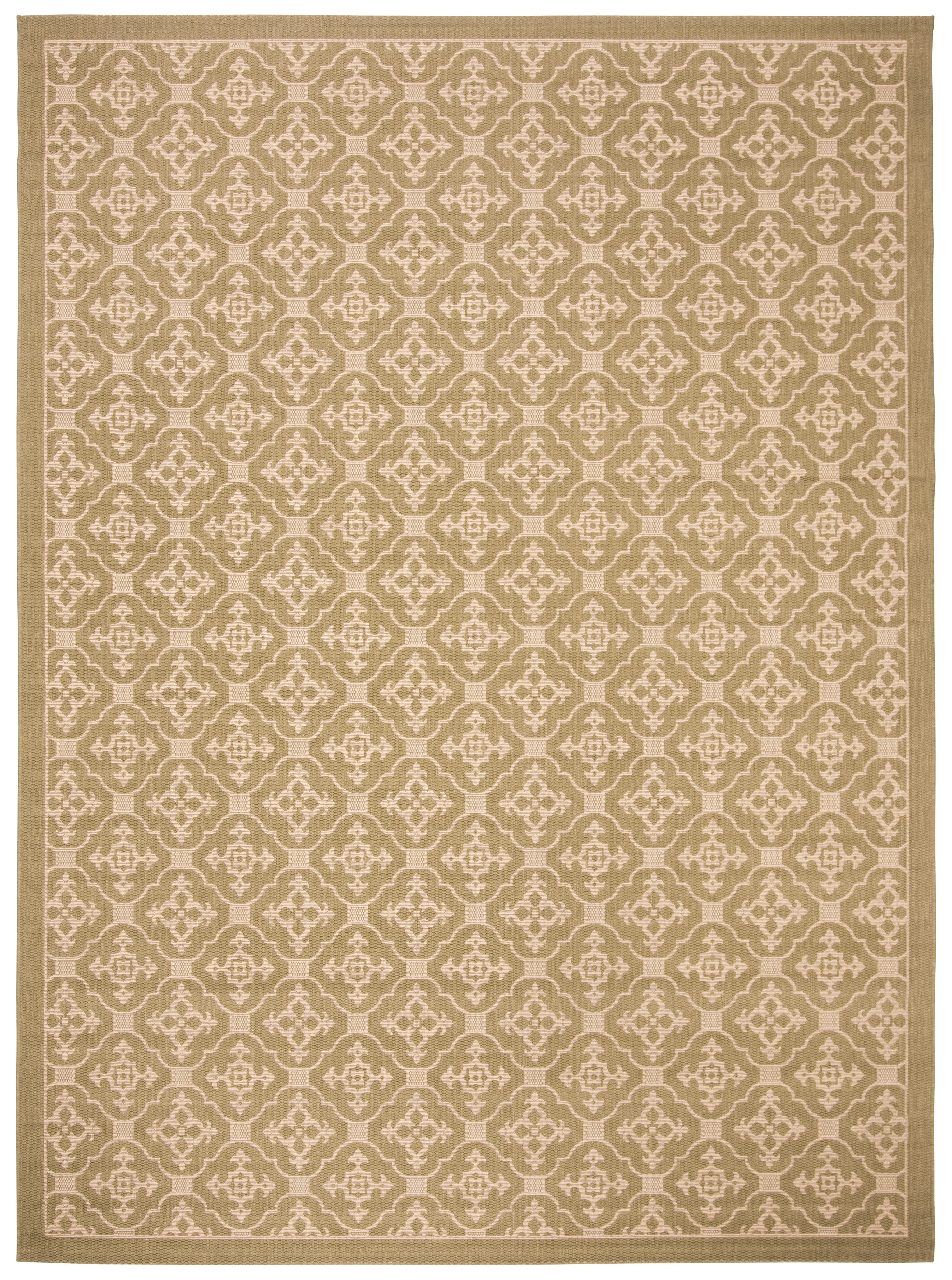 SAFAVIEH Courtyard Alastar Geometric Indoor/Outdoor Area Rug, Green/Creme, 8' x 11'