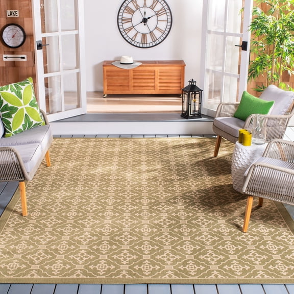 Safavieh Courtyard Alastar Geometric Indoor/Outdoor Area Rug, Green/Creme, 8' x 11'