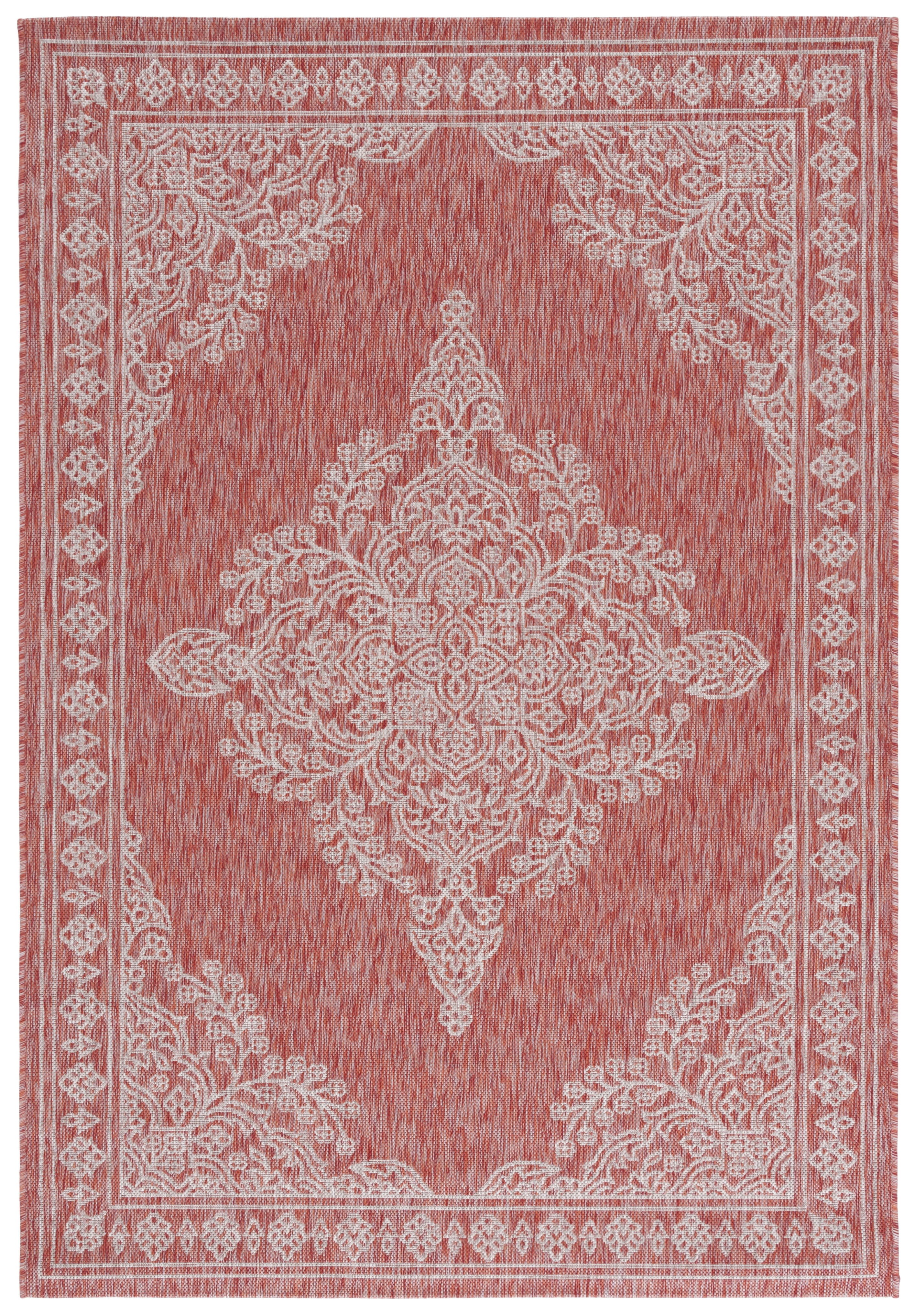 SAFAVIEH Courtyard Alease Medallion Indoor/Outdoor Area Rug, Red/Beige, 5'1" x 7'6"