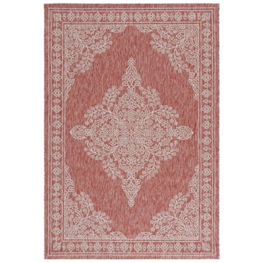 SAFAVIEH Courtyard Alease Medallion Indoor/Outdoor Area Rug, Red/Beige, 5'1" x 7'6"