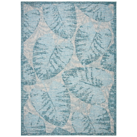 SAFAVIEH Courtyard Alene Botanical Indoor/Outdoor Area Rug, Grey/Aqua, 8' x 10'