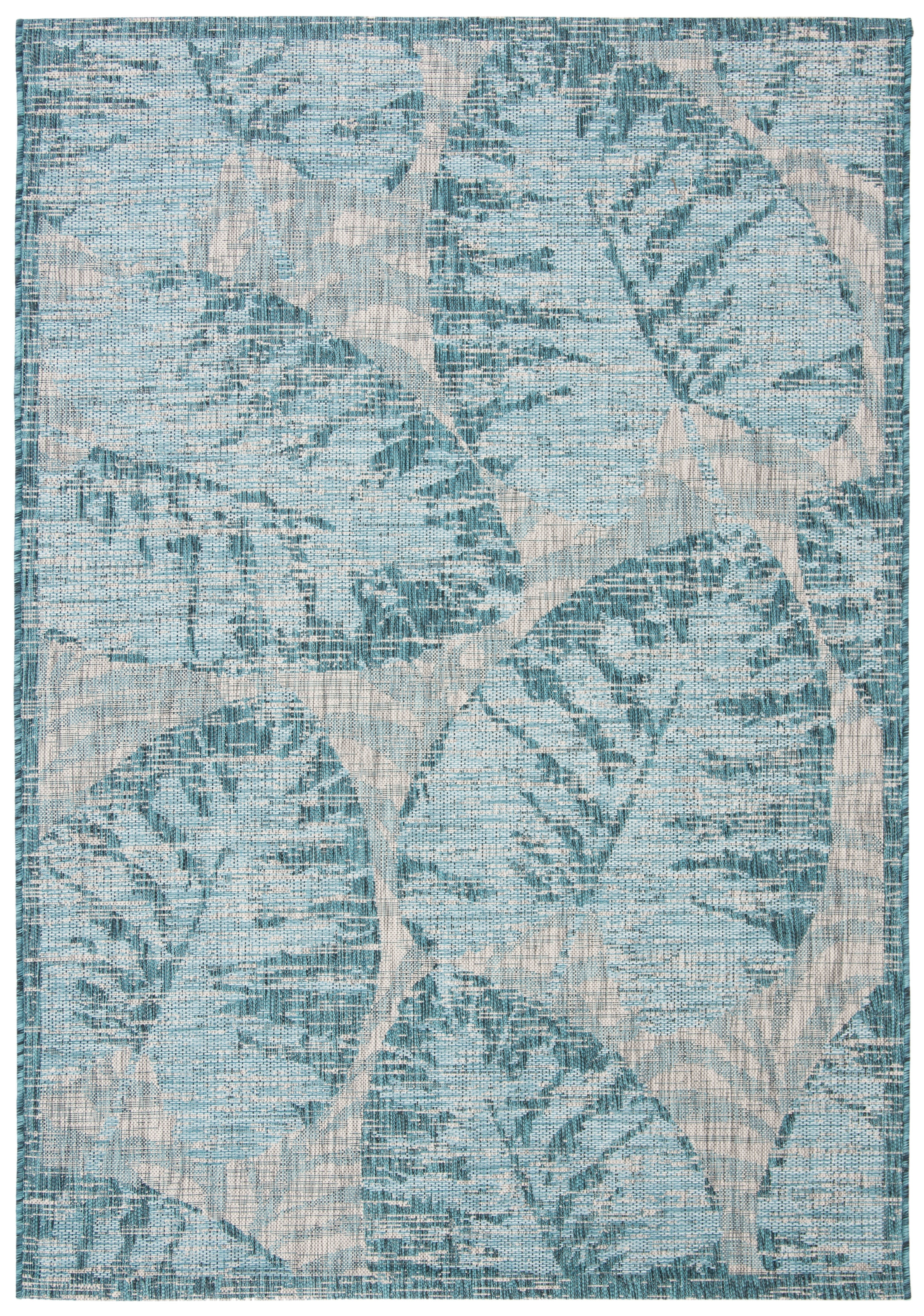 Modern Grey & Aqua Synthetic Square Easy-Care Area Rug - 4' x 5'7"