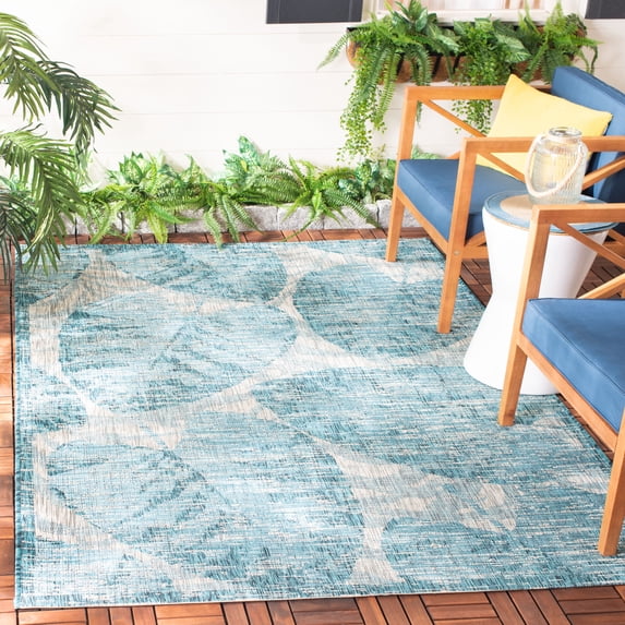 SAFAVIEH Courtyard Alene Floral Indoor/Outdoor Area Rug, 5'3" x 7'7", Grey/Aqua