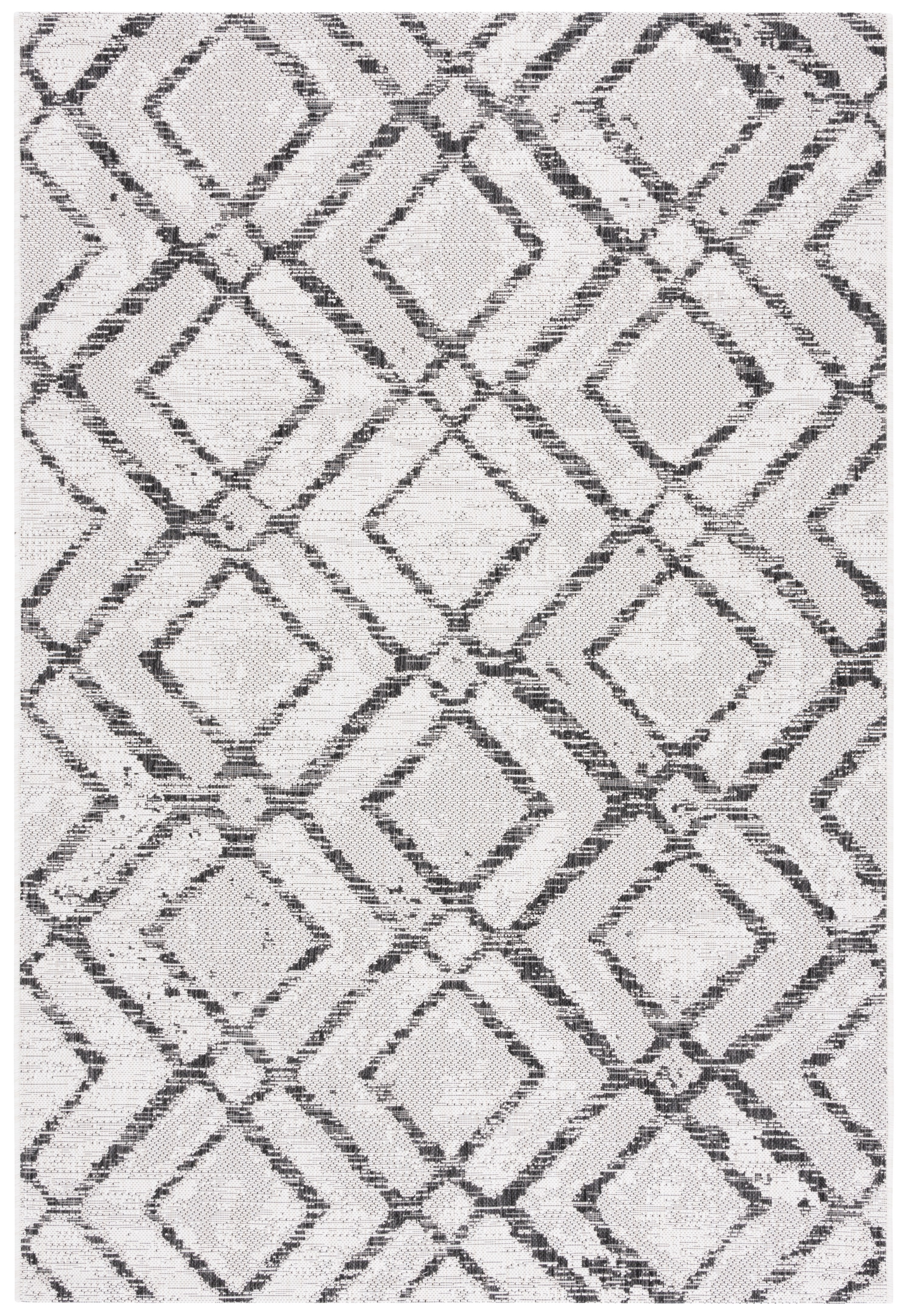 SAFAVIEH Courtyard Alexa Geometric Indoor/Outdoor Area Rug, Ivory/Black, 5'3" x 7'7"