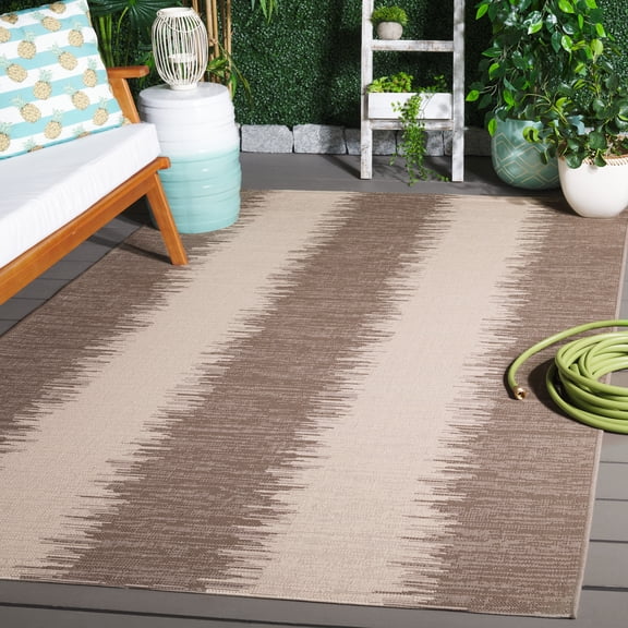 SAFAVIEH Courtyard Alexa Striped Indoor/Outdoor Area Rug, Beige/Brown, 5'3" x 7'7"