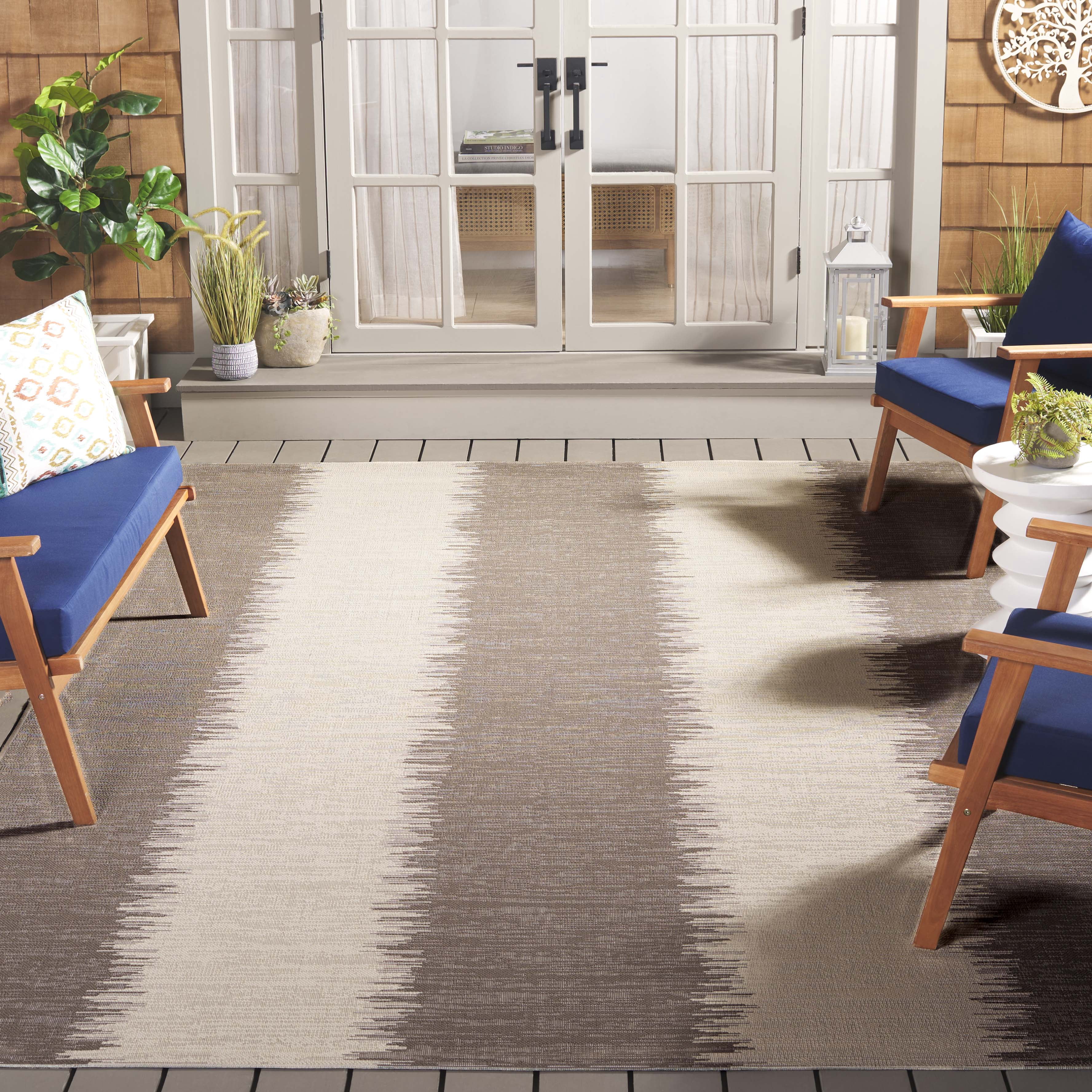 SAFAVIEH Courtyard Alexa Striped Indoor/Outdoor Area Rug, Beige/Brown, 8' x 11'