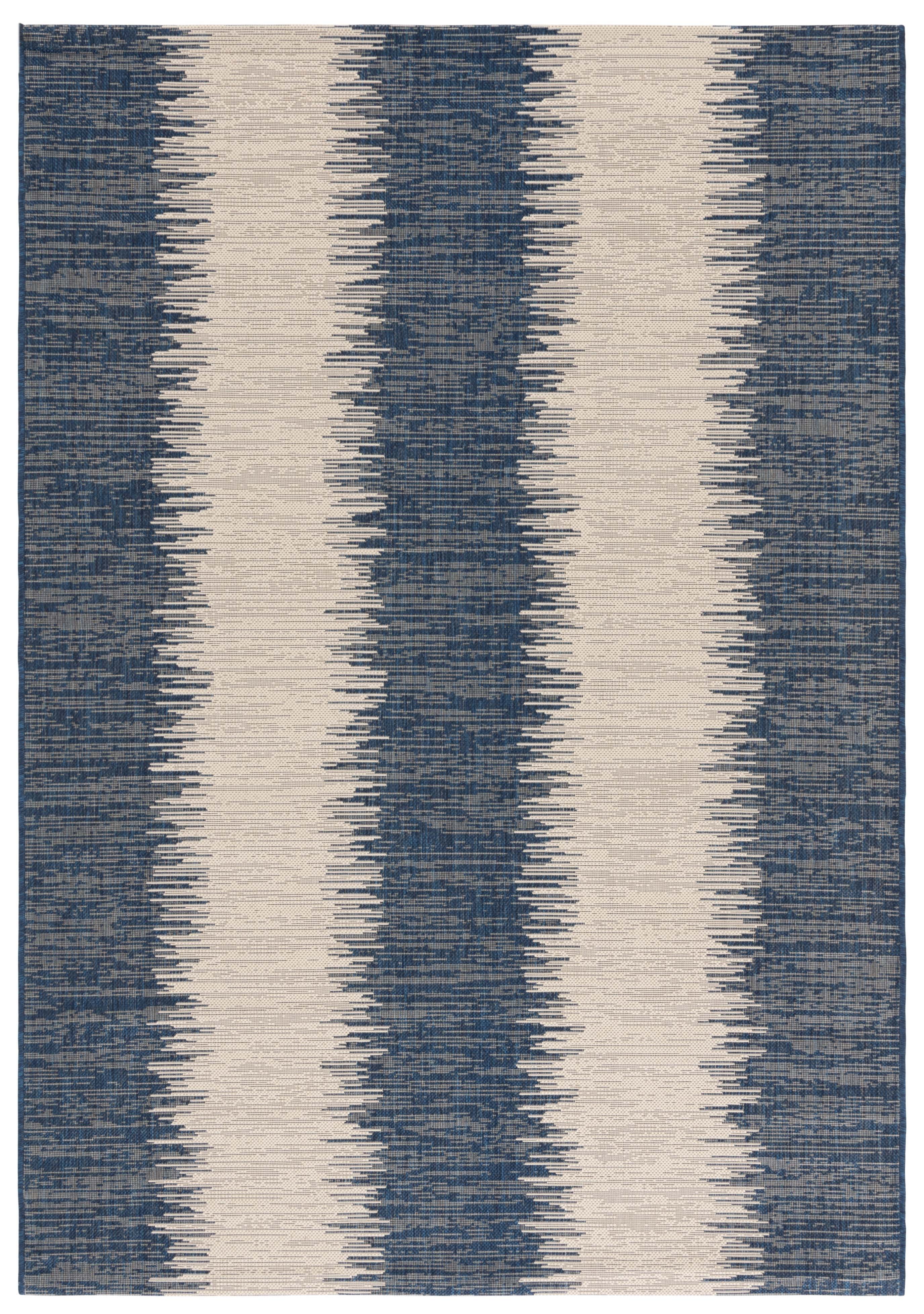 SAFAVIEH Courtyard Alexa Striped Indoor/Outdoor Area Rug, Beige/Navy, 5'3" x 7'7"