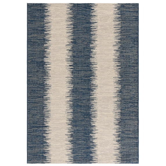 SAFAVIEH Courtyard Alexa Striped Indoor/Outdoor Area Rug, Beige/Navy, 6'7" x 9'6"