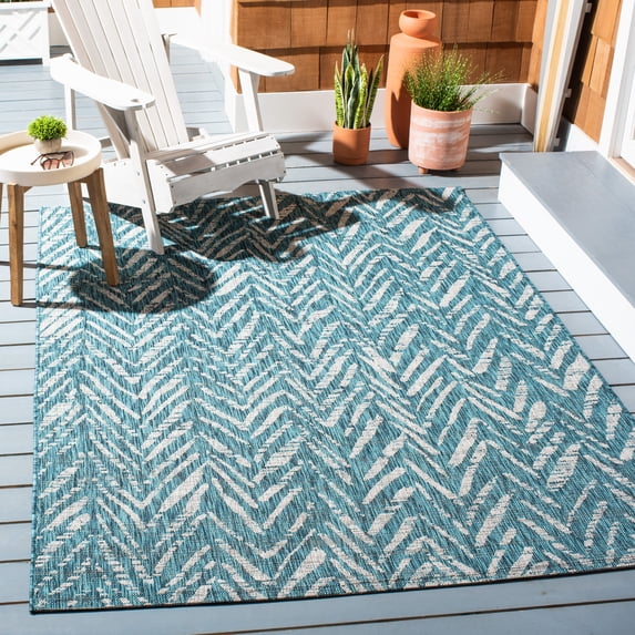 SAFAVIEH Courtyard Alfonso Chevron Indoor/Outdoor Area Rug, Blue/Grey, 5'5" x 7'7"