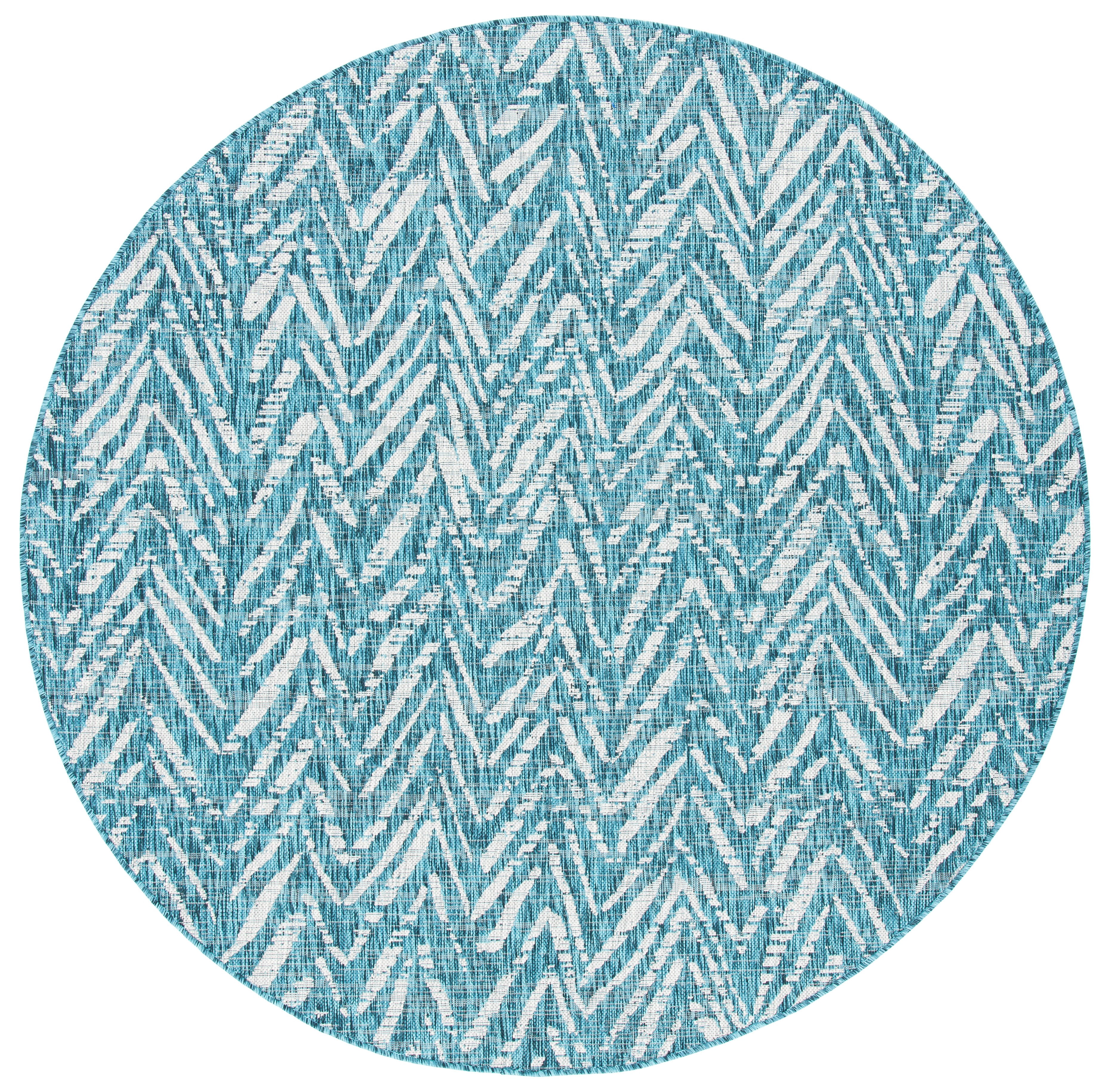 SAFAVIEH Courtyard Alfonso Chevron Indoor/Outdoor Area Rug, Blue/Grey, 6'7" x 6'7" Round