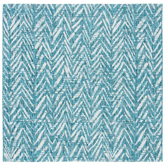 SAFAVIEH Courtyard Alfonso Chevron Indoor/Outdoor Area Rug, Blue/Grey, 6'7" x 6'7" Square