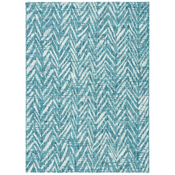 SAFAVIEH Courtyard Alfonso Chevron Indoor/Outdoor Area Rug, Blue/Grey, 8' x 10'