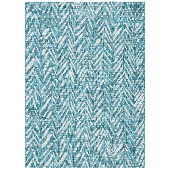 SAFAVIEH Courtyard Alfonso Chevron Indoor/Outdoor Area Rug, Blue/Grey, 9' x 12'