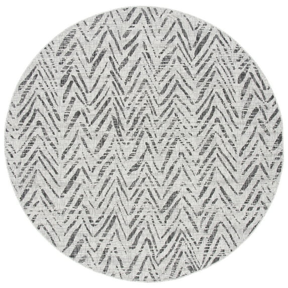 SAFAVIEH Courtyard Alfonso Chevron Indoor/Outdoor Area Rug, Grey/Black, 7'10" x 7'10" Round