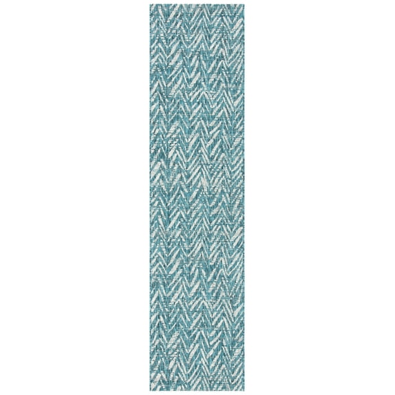SAFAVIEH Courtyard Alfonso Chevron Indoor/Outdoor Runner Rug, Blue/Grey, 2'3" x 5'
