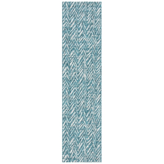 SAFAVIEH Courtyard Alfonso Chevron Indoor/Outdoor Runner Rug, Blue/Grey, 2'3" x 8'