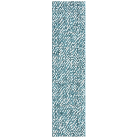 SAFAVIEH Courtyard Alfonso Chevron Indoor/Outdoor Runner Rug, Blue/Grey, 2'3" x 8'