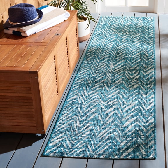 SAFAVIEH Courtyard Alfonso Chevron Indoor/Outdoor Runner Rug, Blue/Grey, 2'3" x 8'