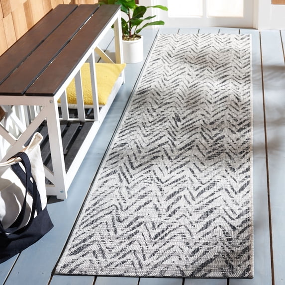SAFAVIEH Courtyard Alfonso Chevron Indoor/Outdoor Runner Rug, Grey/Black, 2'2" x 9'
