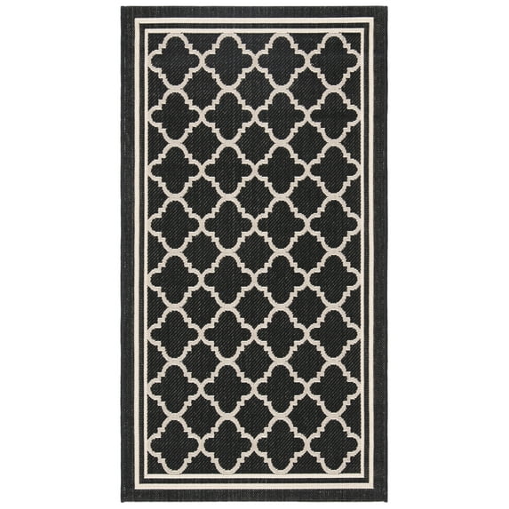SAFAVIEH Courtyard Alina Geometric Quatrefoil Indoor/Outdoor Area Rug, Black/Beige, 2'7" x 5'