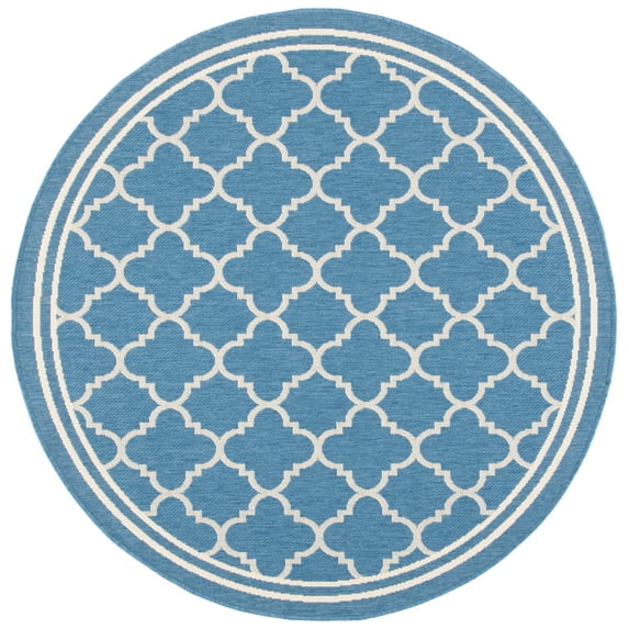 SAFAVIEH Courtyard Alina Geometric Quatrefoil Indoor/Outdoor Area Rug, Blue/Beige, 4' x 4' Round