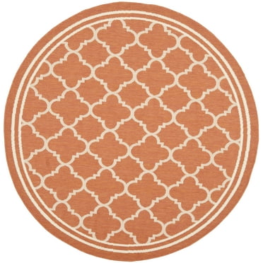 SAFAVIEH Courtyard Alina Geometric Quatrefoil Indoor/Outdoor Area Rug, Terracotta/Bone, 4' x 4' Round