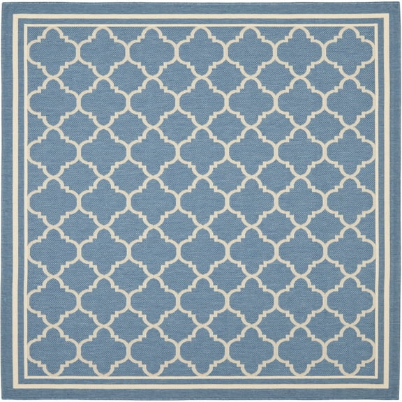SAFAVIEH Courtyard Alina Geometric Quatrefoil Indoor/Outdoor Area Rug, Blue/Beige, 4' x 4' Square